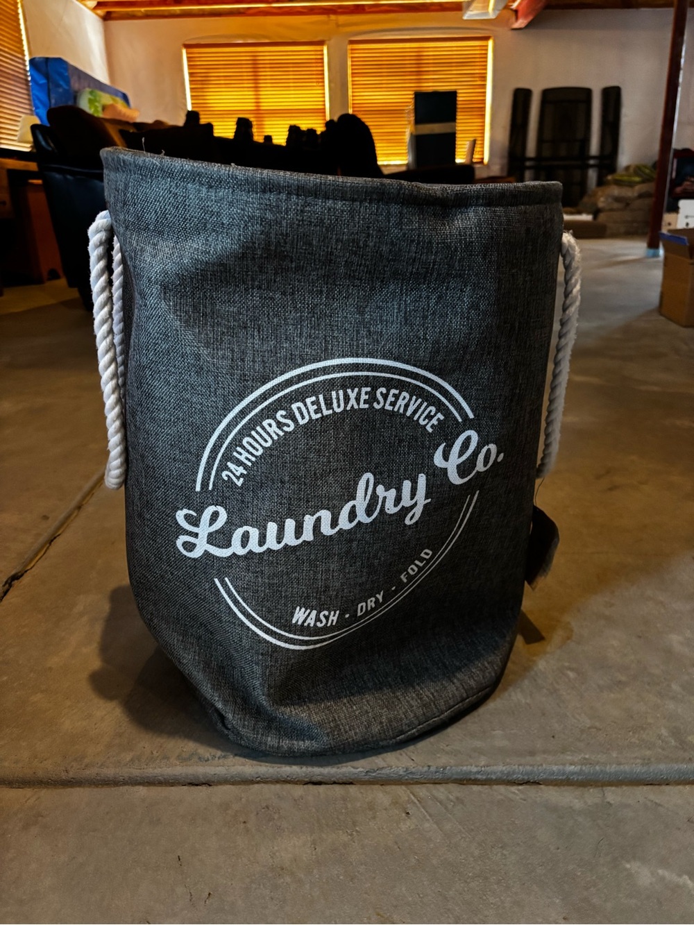 Laundry Tote Bag Dark Gray with Rope Handles